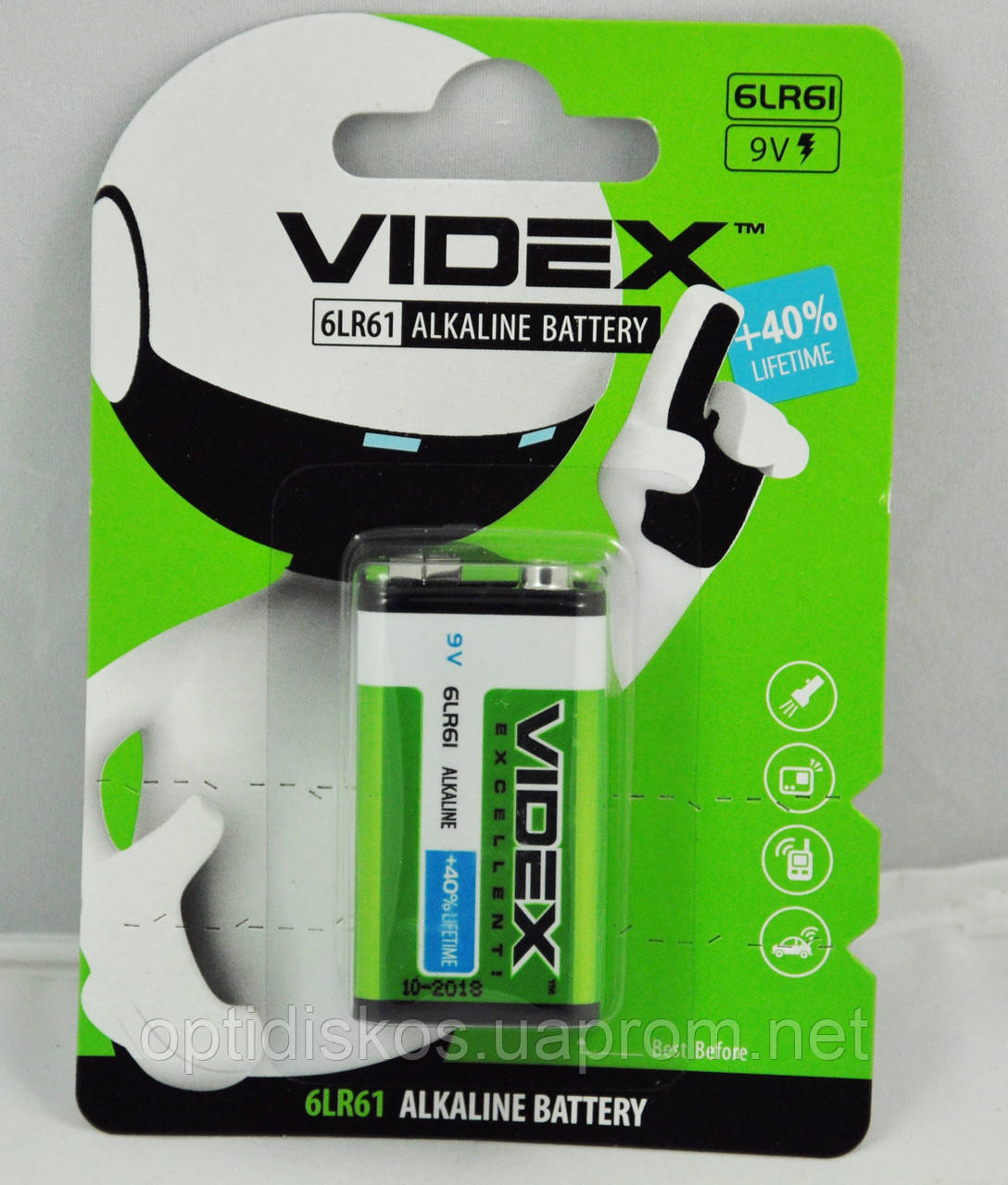 Батарейка Videx 6LF22 (6LR61/9V), blister