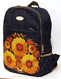 Джинсовий рюкзак жовті квіти на синьому, фото 2