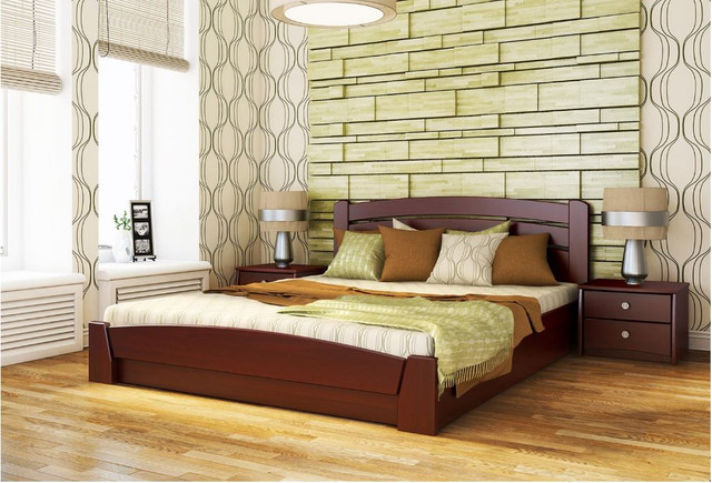 Кровать двуспальная Селена-Аури с подъёмным механизмом цвет №104 Красное дерево (Массив)