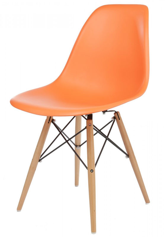 

Стул Тауэр Вуд оранжевый пластиковый на деревянных ножках Eames DSW