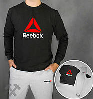 Спортивний костюм Reebok чорний верх сірий низ з червоним логотипом, фото 1