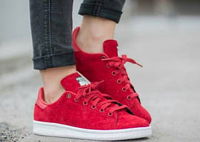 Красные женские кроссовки, сникерсы Adidas Stan Smith. Шикарное качество