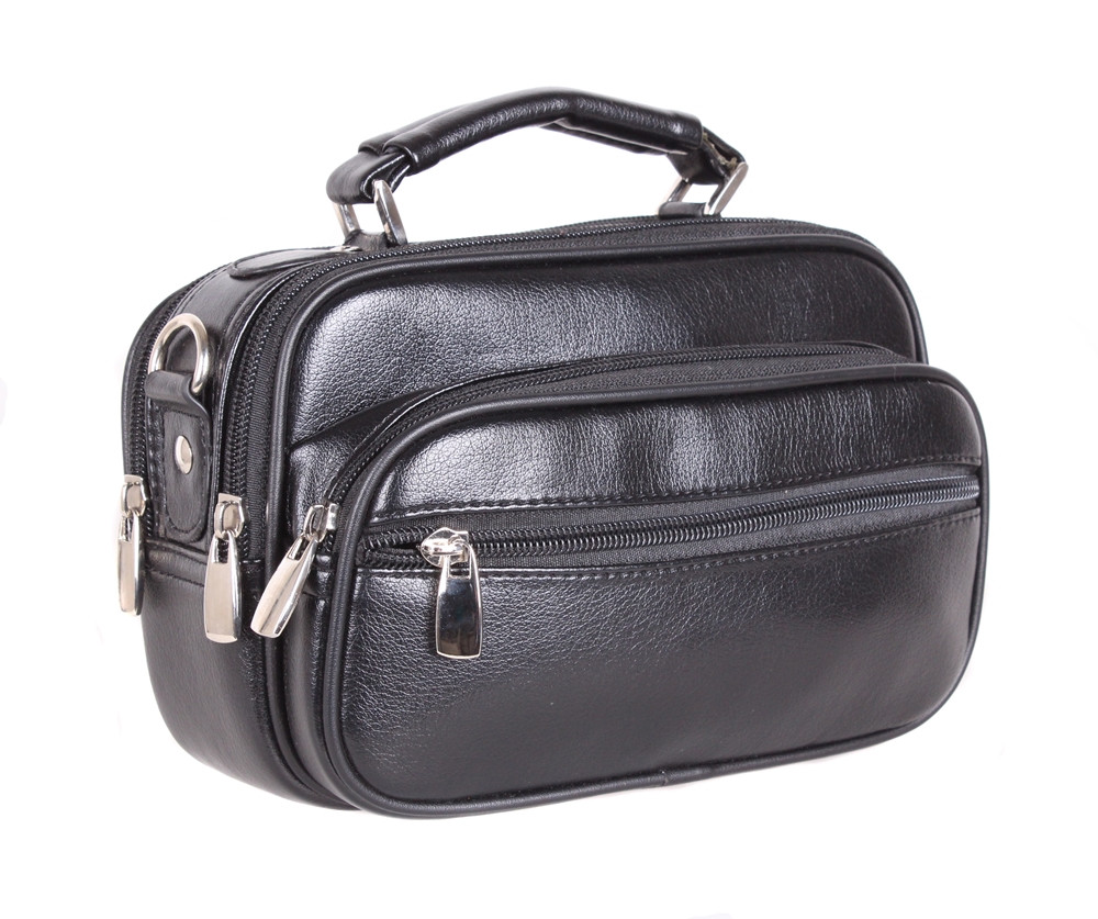 Удобная мужская сумка-барсетка из кожзама черная