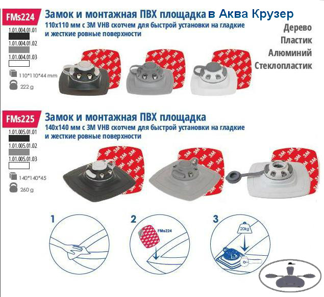 Замок и монтажная ПВХ площадка на жесткий борт - аксессуары для лодок - каталог FASTen - купить борика фастен - fasten для лодок - FMs224