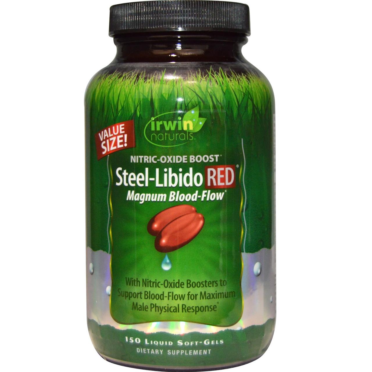 

Irwin Naturals, Steel-Libido Red, усиленный кровоток, 150 шт. с жидкостью, официальный сайт, IRW-58136