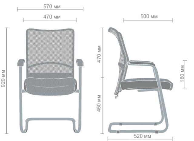 Кресло Аэро CF хром сетка (размеры)