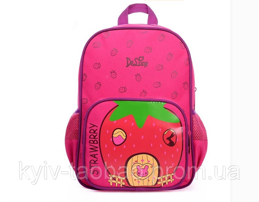  Школьный ортопедический рюкзак премиум класса DeLune розовый с клубничкой  