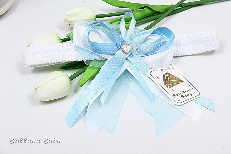 Бант резинка на выписку из роддома для новорожденного "Голубой"