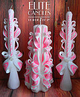 Різьблені весільні свічки - рожевий колір, ціна виробника.