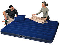 Надувной матрас Intex 68765  203*152*22 см +2 подушки. Надувной матрас велюровый, надувная кровать, подушки