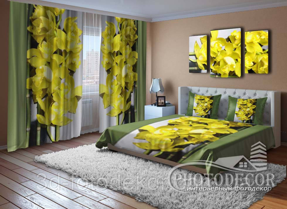 

ФотоКомплект "Желтые орхидеи" Шторы (2,50*2,60), Покрывало (2,10*1,70)