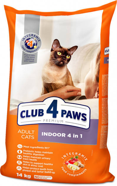 

Сухой корм для взрослых кошек Club 4 Paws Премиум. Для кошек, живущих в помещении 4 в 1 14 кг