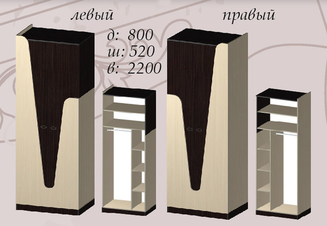 Шкаф распашной Арья 800х520х2200 (схема, размеры)