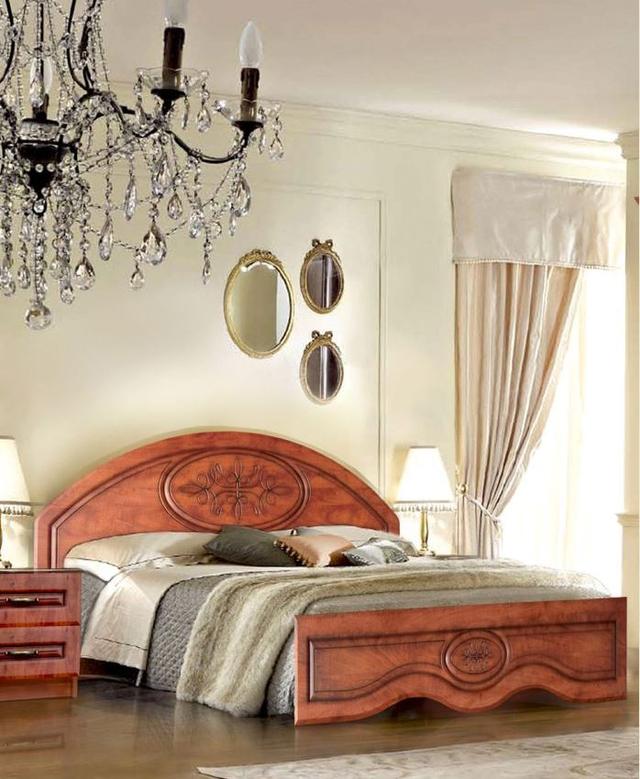 Кровать двуспальная Василиса 1600 с низким изножьем, цвет яблоня