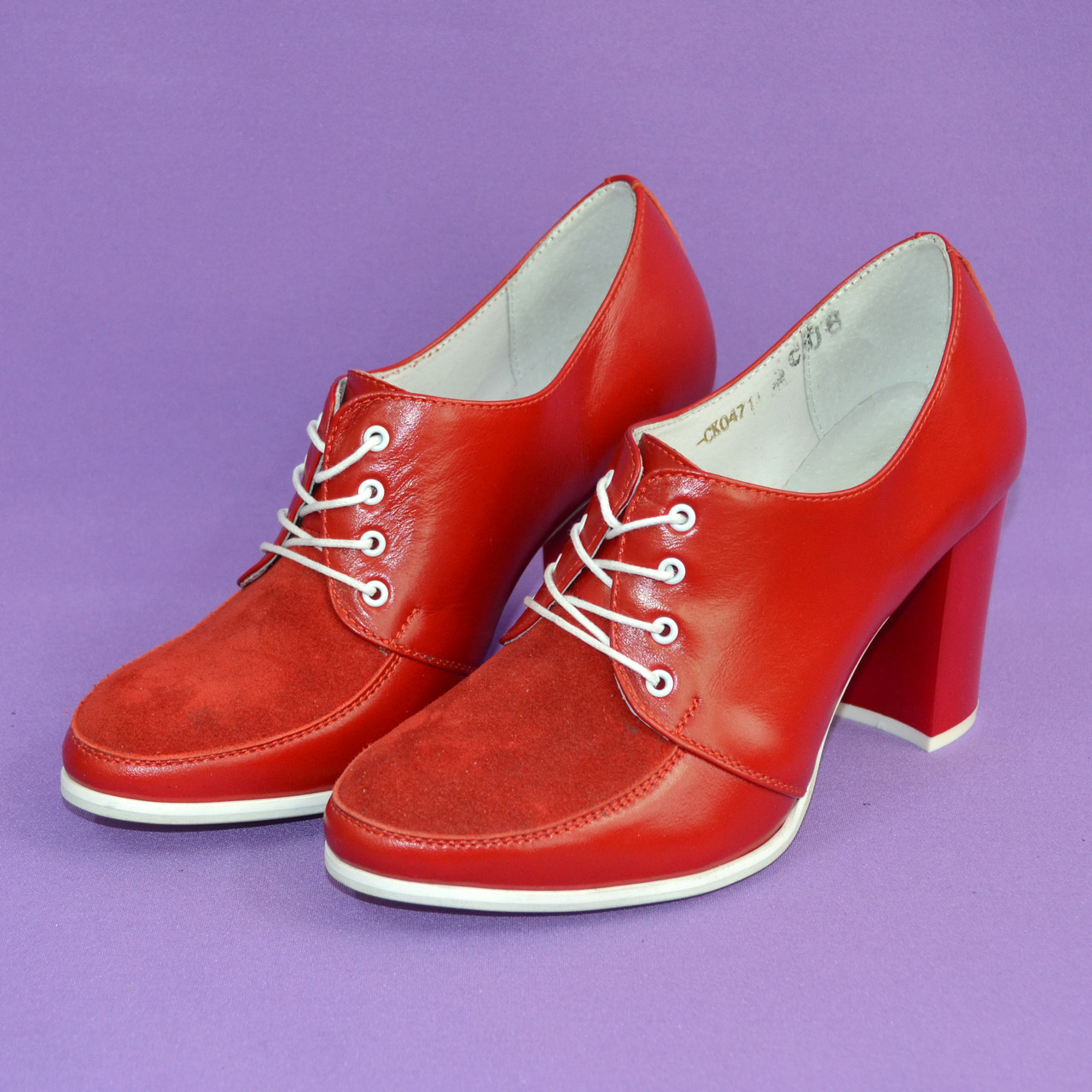 Женские классические красные туфли на высоком каблуке, натуральная кожа и замша, фото 3