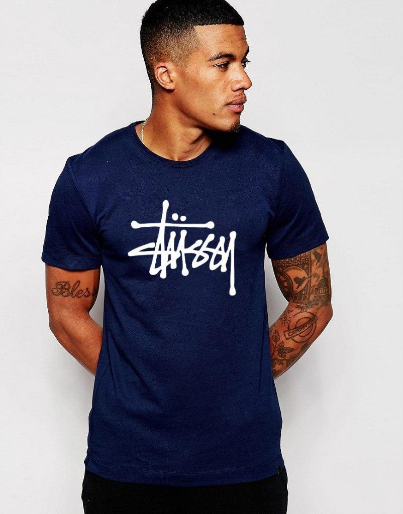 

Стильная мужская футболка темно синяя Stussy Стасси (большой принт) (РЕПЛИКА)