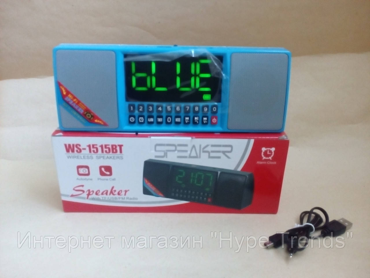 Часы, будильник, Bluetooth стерео колонка WS-1515 BT