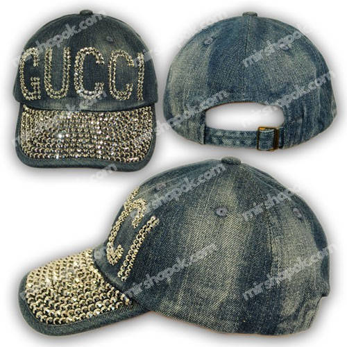 Джинсова кепка з камінням, логотип Gucci, H1750_1, р. 56-57 см