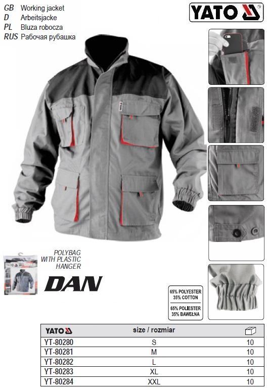 Куртка рабочая легкая DAN размер XL 65%/35% полиэстер/хлопок YATO Поль