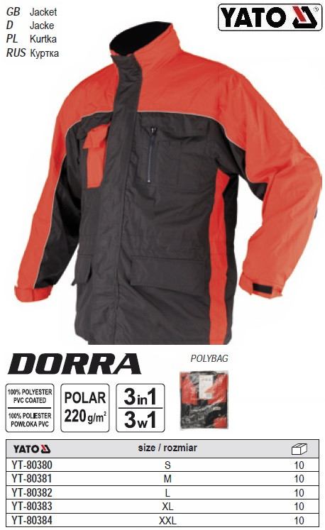 Куртка рабочая утепленная капюшон DORRA размер S YATO Польща YT-80380