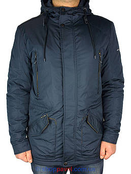 Стильная демисезонная мужская куртка Black vinyl TC16-1087 C.2 темно-синего цвета