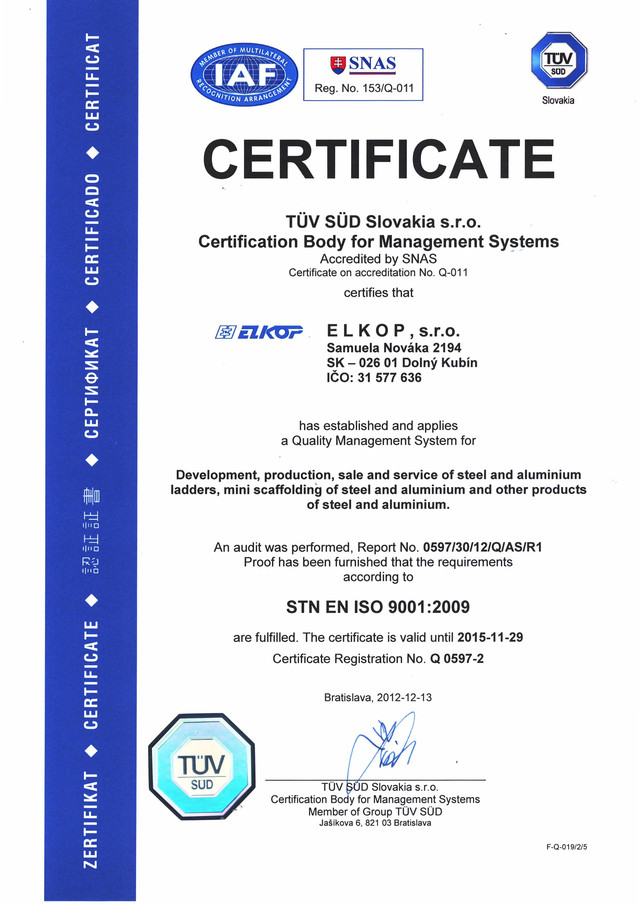 Сертификат на Elkop ALW405