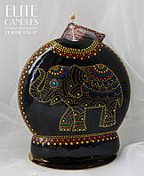 Черная свеча с росписью акрилом золотистого цвета в форме слона