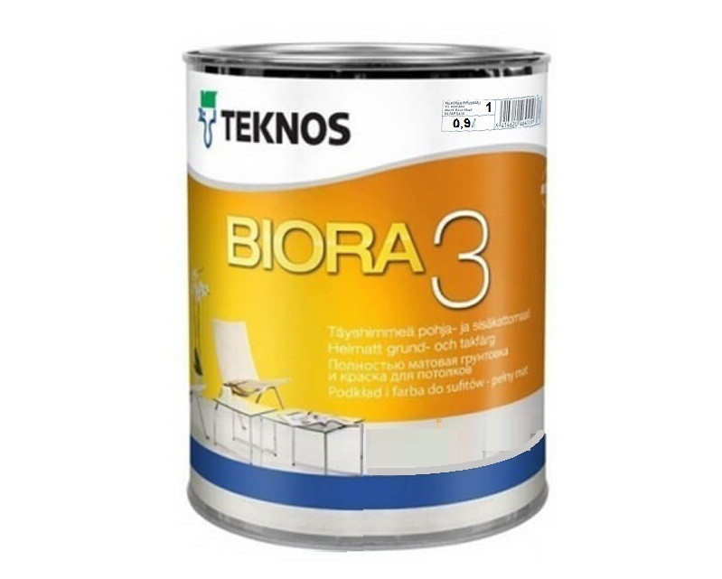 Фарба акрилова TEKNOS BIORA 3 для стель біла (база 1) 0,9 л