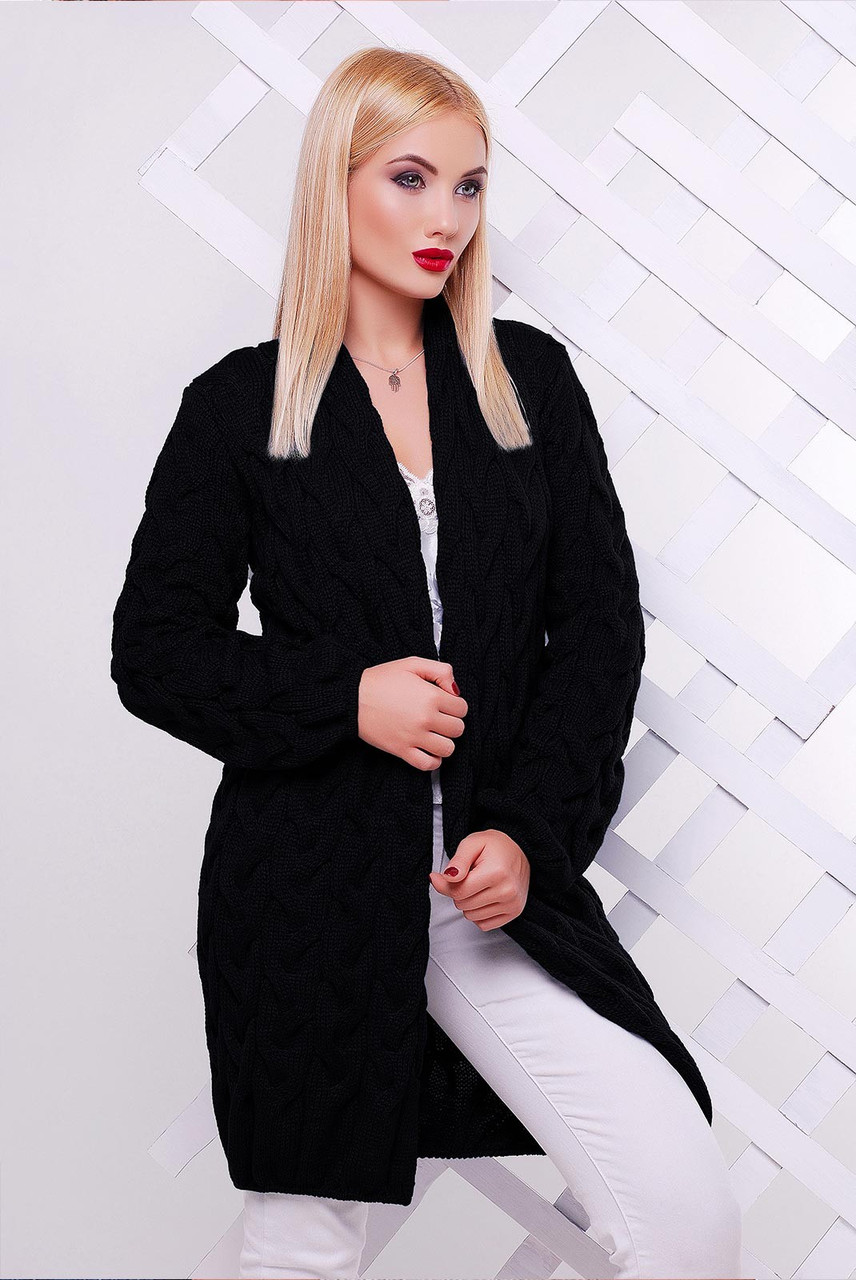 

Вязаный черный кардиган LOLO ТМ FashionUp 42-52 размеры