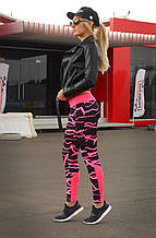 Спортивные лосины с ярким поясом и вставками на ножках "Бани" (чёрный, розовый)