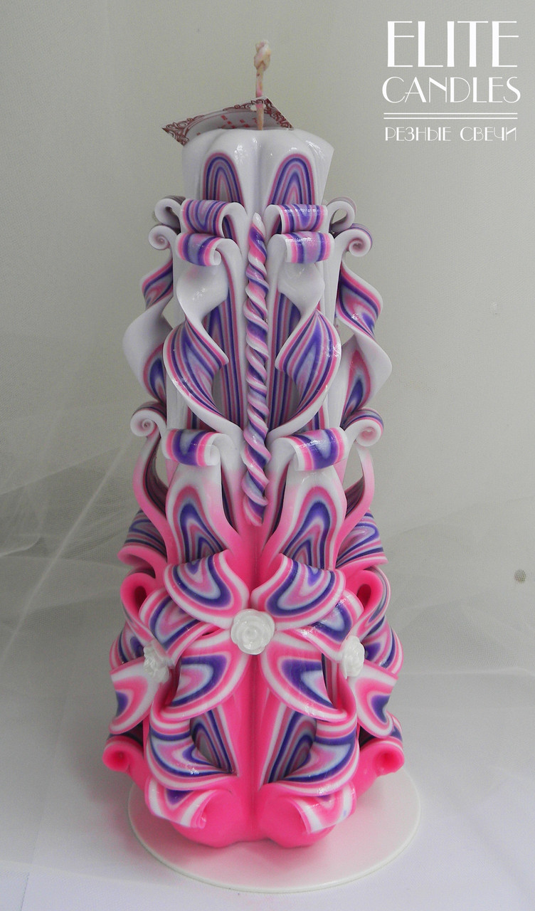Різьблена свічка рожево-фіолетова 22 см заввишки