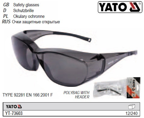 Очки защитные YATO Польща затемненные открытые YT-73603Нет в наличии