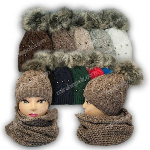 Комплект шапка і шарф (хомут) для дівчинки, р. 52-54, підкладка фліс, 7061