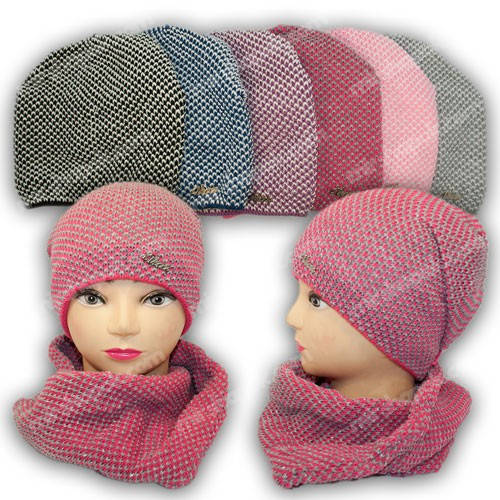 Комплект шапка і шарф (хомут) для дівчинки, р. 52-54, підкладка фліс, 8265