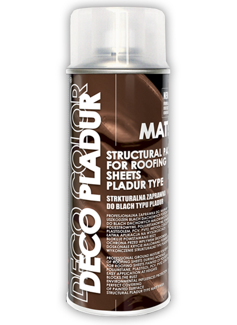 

Краска для металлочерепицы матовая Deco Pladur 400 мл 8019 темно-коричневый