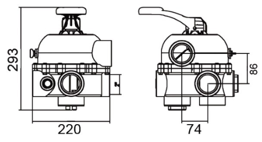 габаритні розміри шестипозиційний крана Emaux MPV04