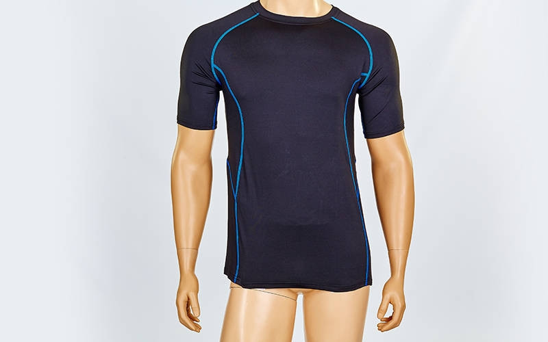 

Компрессионная мужская футболка с коротким рукавом LD-1102 (лайкра, L-3XL (46-54), черный-синий)