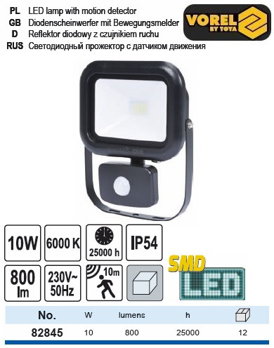 Прожектор SMD LED 230 В 20 Вт 1600 lm датчик Польща VOREL-82846