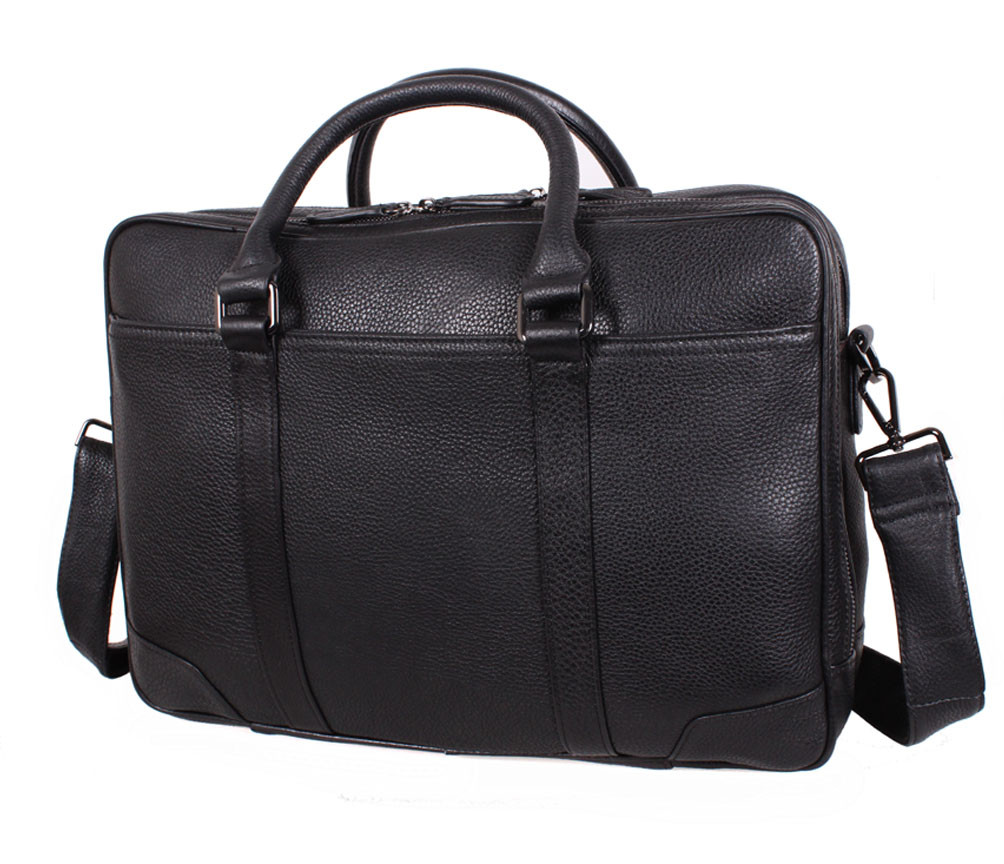 Массивная Мужская кожаная сумка-портфель для ноутбука черная  RT-9086-Нет в наличии