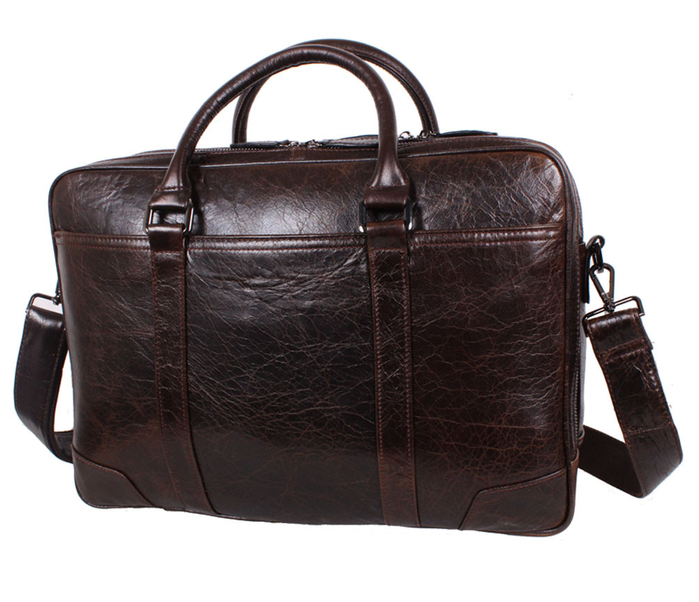Мужская кожаная сумка-портфель для ноутбука цвета кофе RT-9086-3