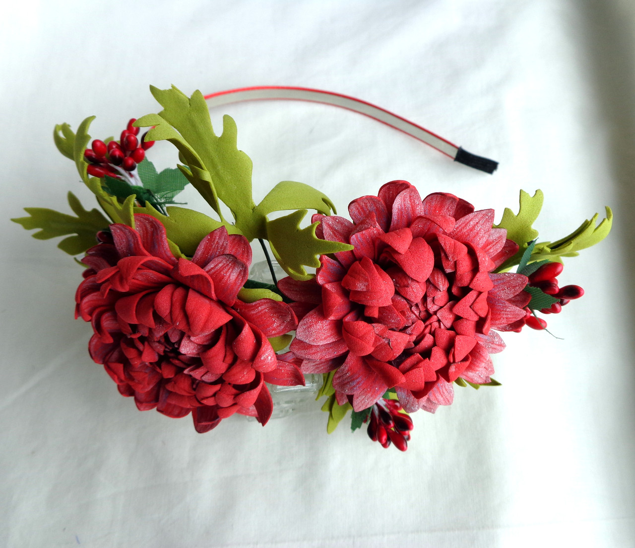 Обруч для волос с цветами ручной работы "Хризантемы Красные"-купить-в интернет-магазине AnnaRose