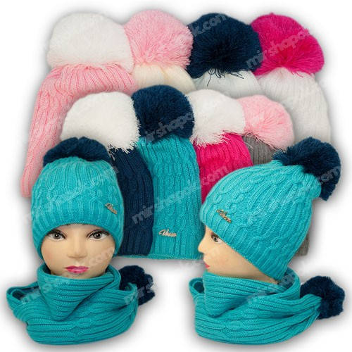 Комплект шапка і шарф для дівчинки, р. 52-54, підкладка фліс, 7045