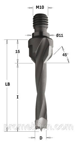 

327.060.12 Свердло HW NP гвинт. хвост. GZ D=6 I=30 LB=45 S=M10/11x4 LH