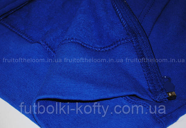 Ярко-синяя женская лёгкая толстовка на замке с капюшоном
