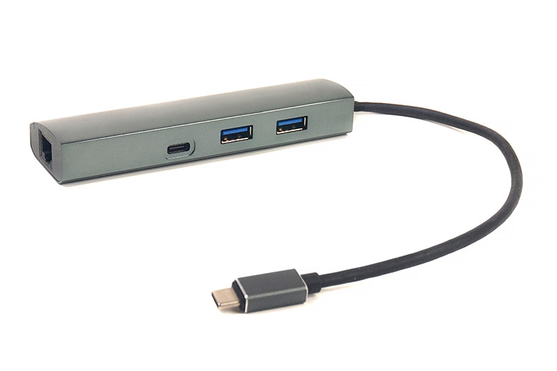 Переходник PowerPlant USB 3.0 2 порта + 1 порт Type-C USB 3.1 + Gigabi