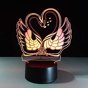  3D Нічник, 3D лампа Закохані лебеді 