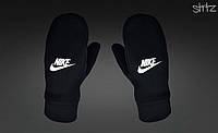 Стильные зимние варежки мужские/женские на флисе Nike черные, фото 1