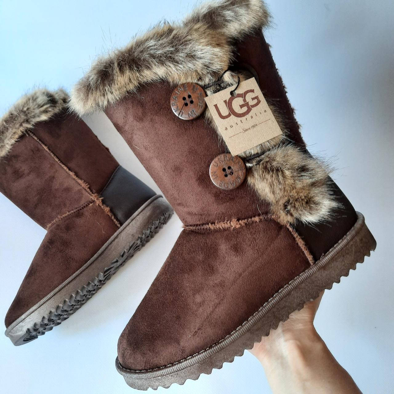 

Сапоги женские зимние - угги UGG, унты, термосапоги утепленные мехом., Коричневый