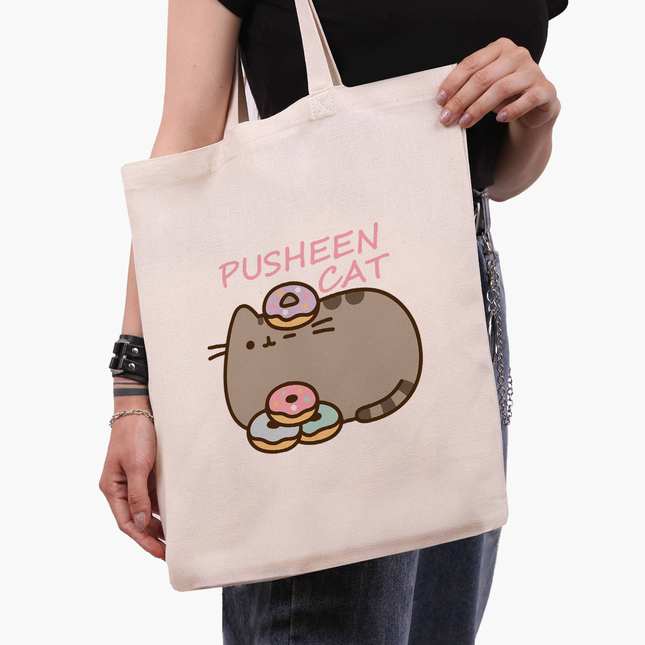 

Эко сумка шоппер бежевая Кот Пушин (Pusheen Cat) (9227-3346) 41*35 см, Бежевый