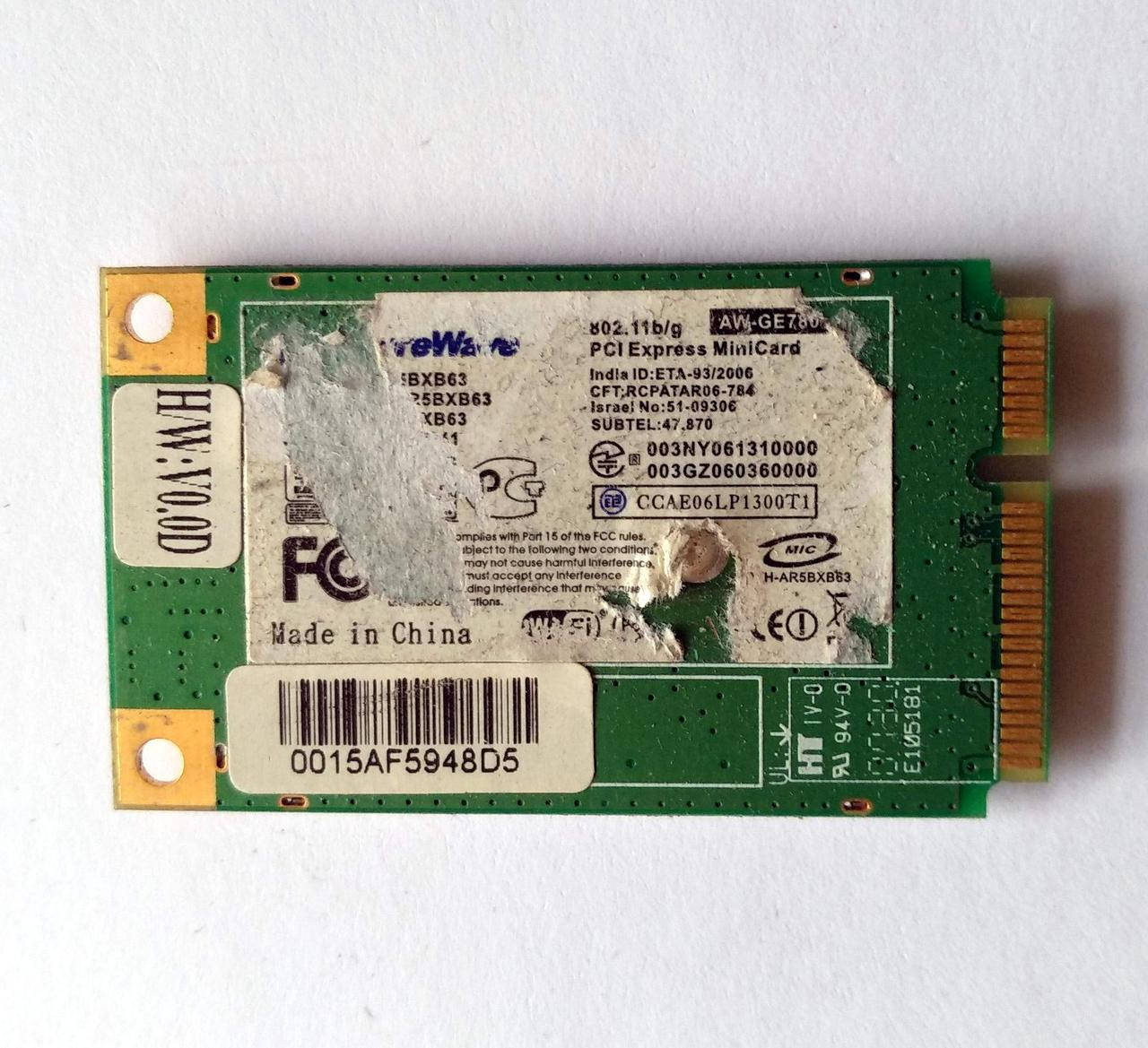 

440 Wi-Fi Atheros AR5BXB63 AR5007EG AW-GE780 802.11 b/g Mini PCI-Express 54 Mbps для ноутбука